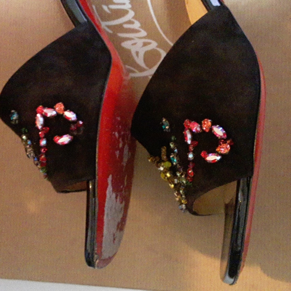 Christian Louboutin  Black Dear Paris 55 Crystal Beaded Chunk Heeled Sandals - Picture 8 of 11